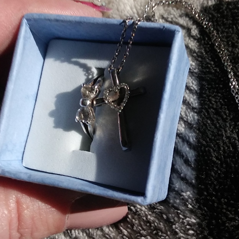 Sterling silver ring and cross necklace